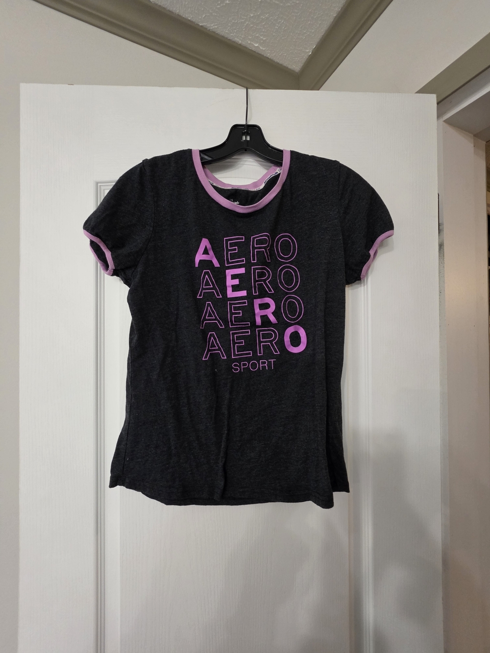 Aeropostale Charcoal Tee with Pink Trim and Logo